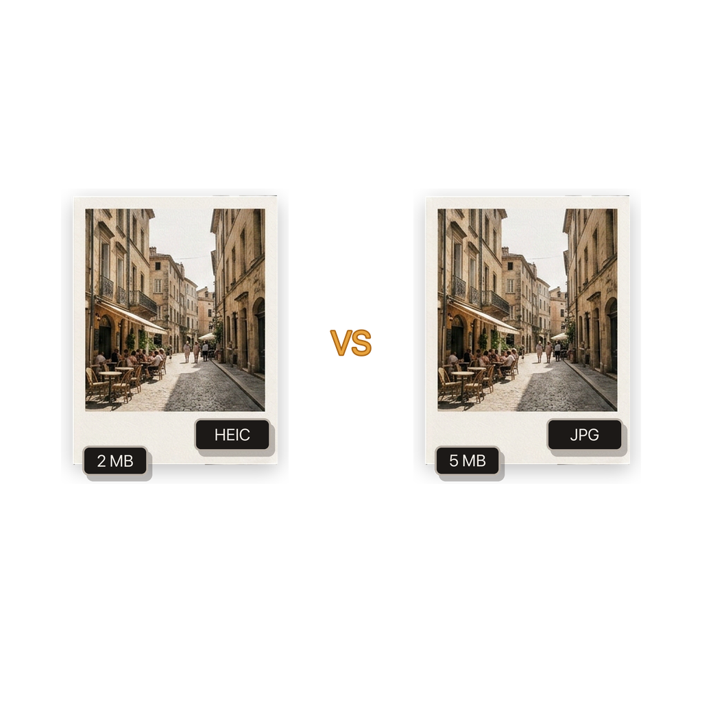HEIC and JPG photo cards compared with common destination devices
