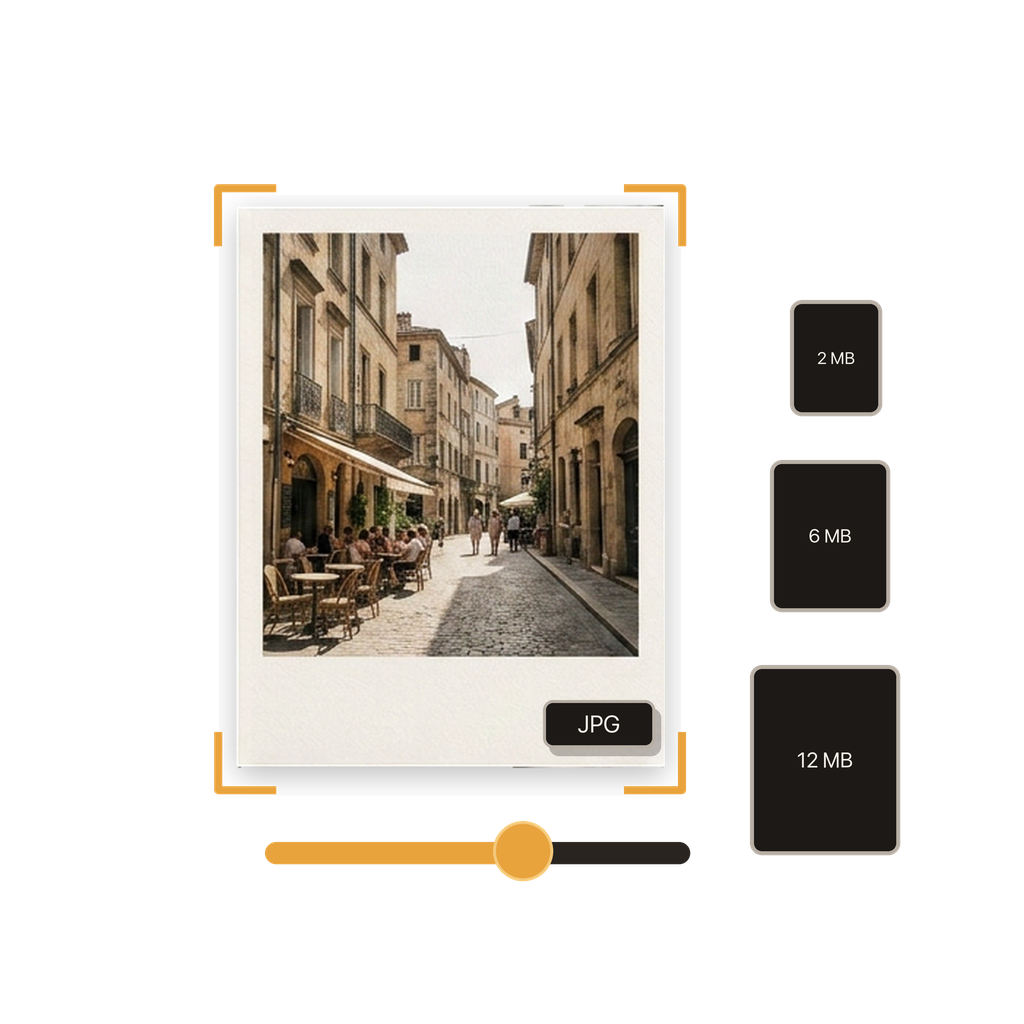 A JPG photograph with controls for resolution, quality, and file size