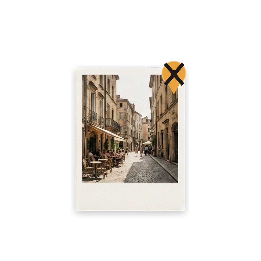 A location pin removed from a photograph before sharing