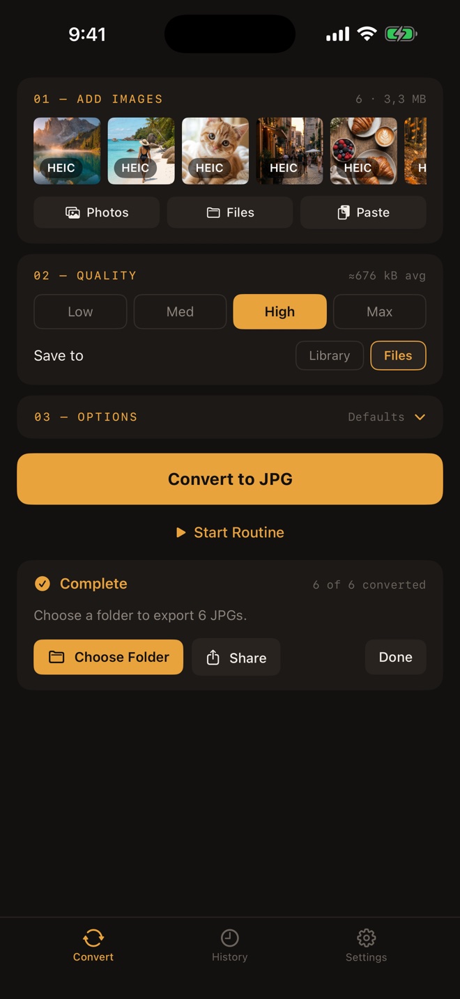 Completed JPG batch ready to save or share
